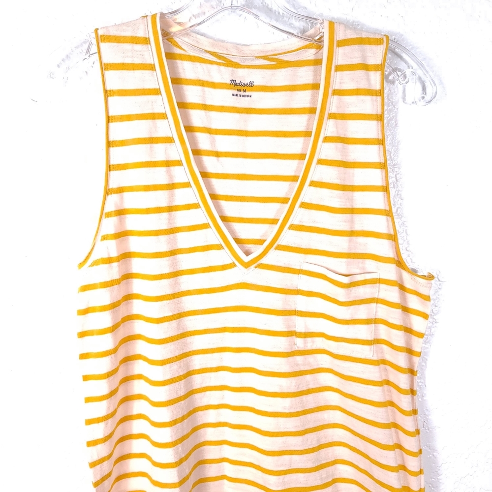 MADEWELL Whisper Cotton V-neck Pocket Stripe Tank - Picture 4 of 11